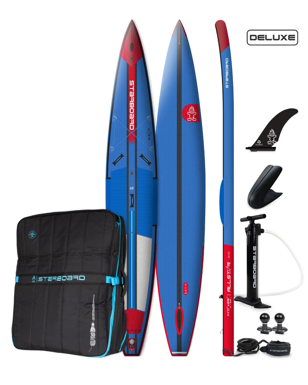 Image of Starboard All Star Airline Package Set, showing board, bag, pump and accessories.
