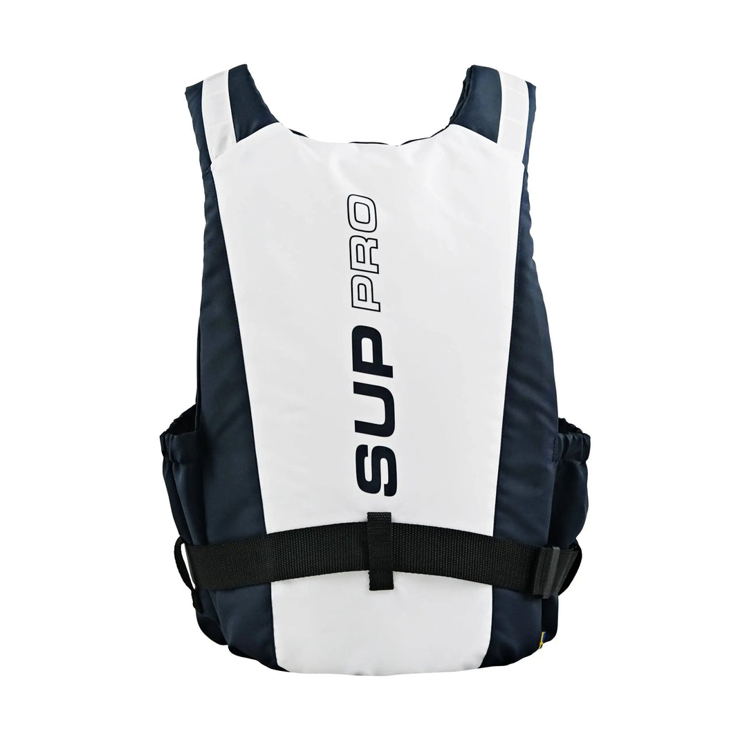 Baltic SUP Pro Buoyancy Aid In White and Navy Back Image in a Studio