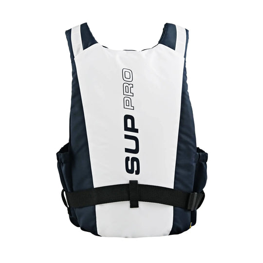Baltic SUP Pro Buoyancy Aid In White and Navy Back Image in a Studio