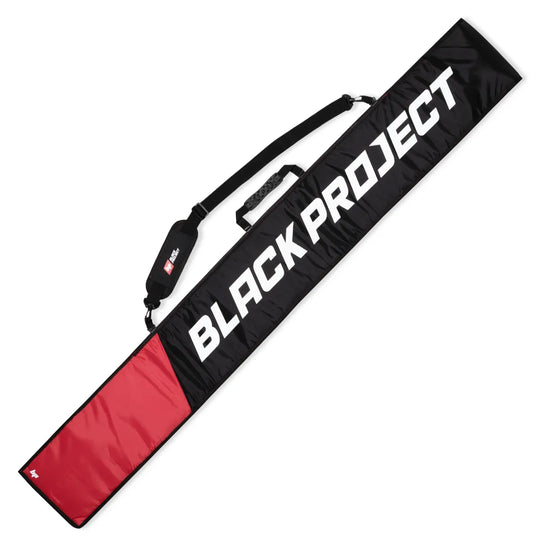 Studio image of a Black Project SUP Paddle Bag, The bag is black and red with a white logo