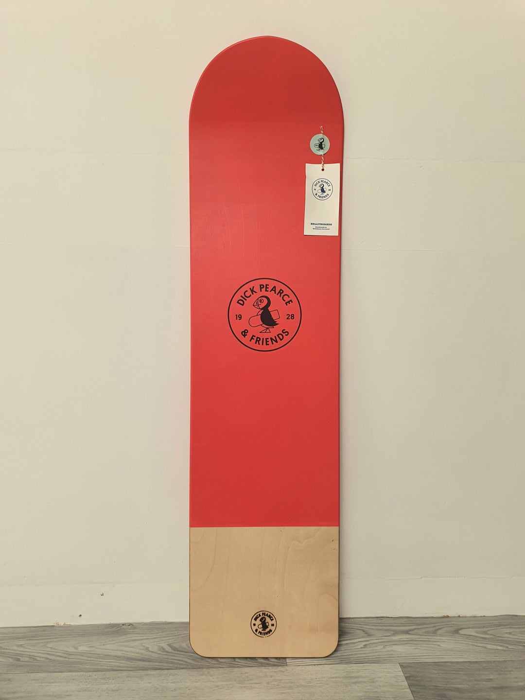 Deck of Dick Pearce Bellyboard in Red with Linseed Oil Tail