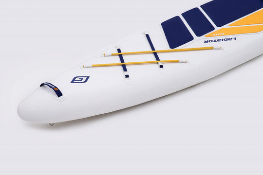 Gladiator Elite Sport Race 14' Paddleboard Nose Close Up Showing Deck Bungees