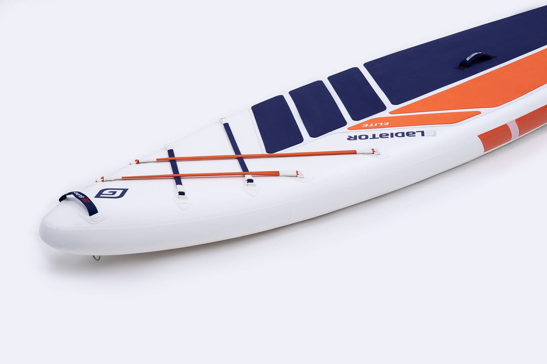 Gladiator Elite T 12'6 Paddleboard Nose Close Up Showing Deck Bungees