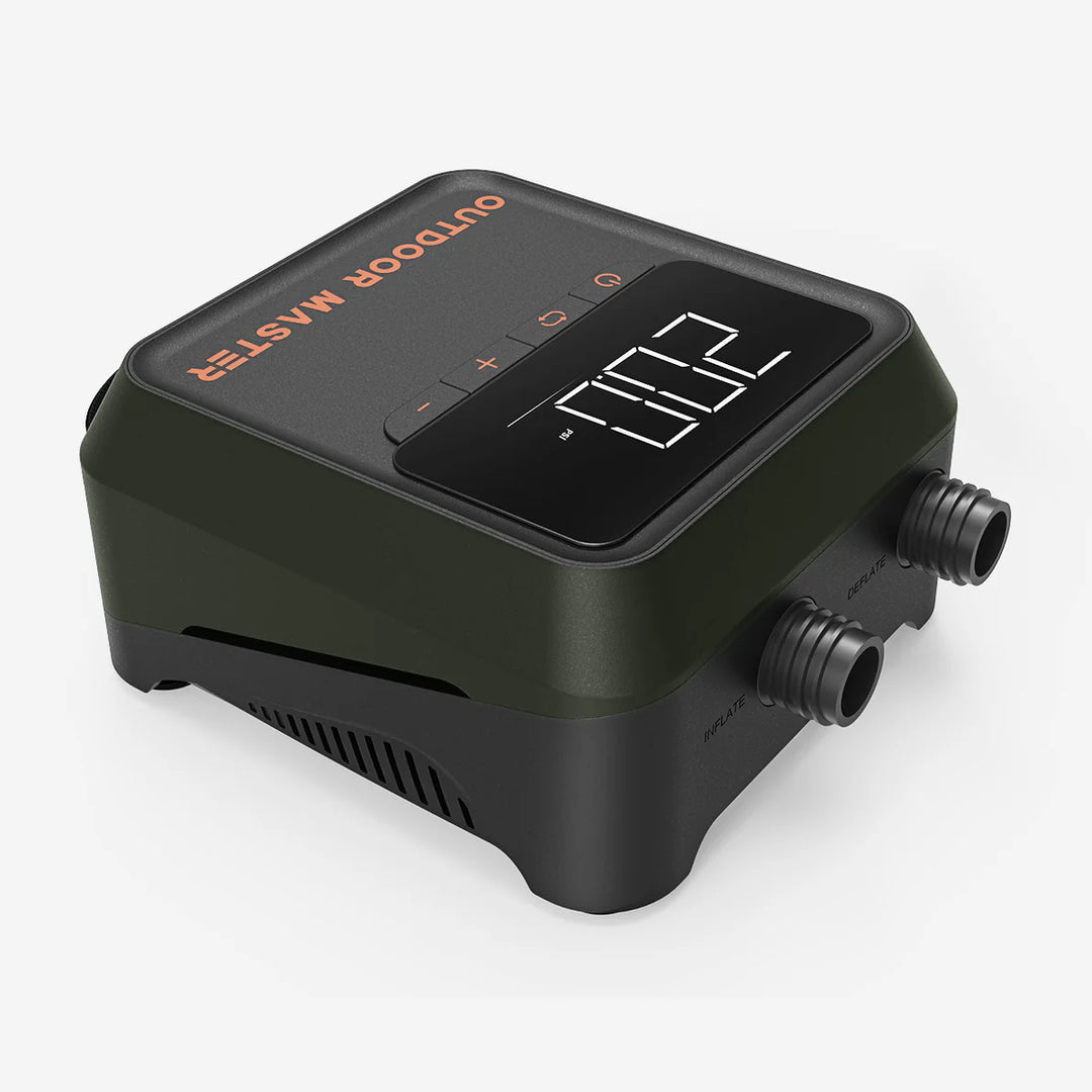 Black electric 20psi SUP pump with digital display on a white background.