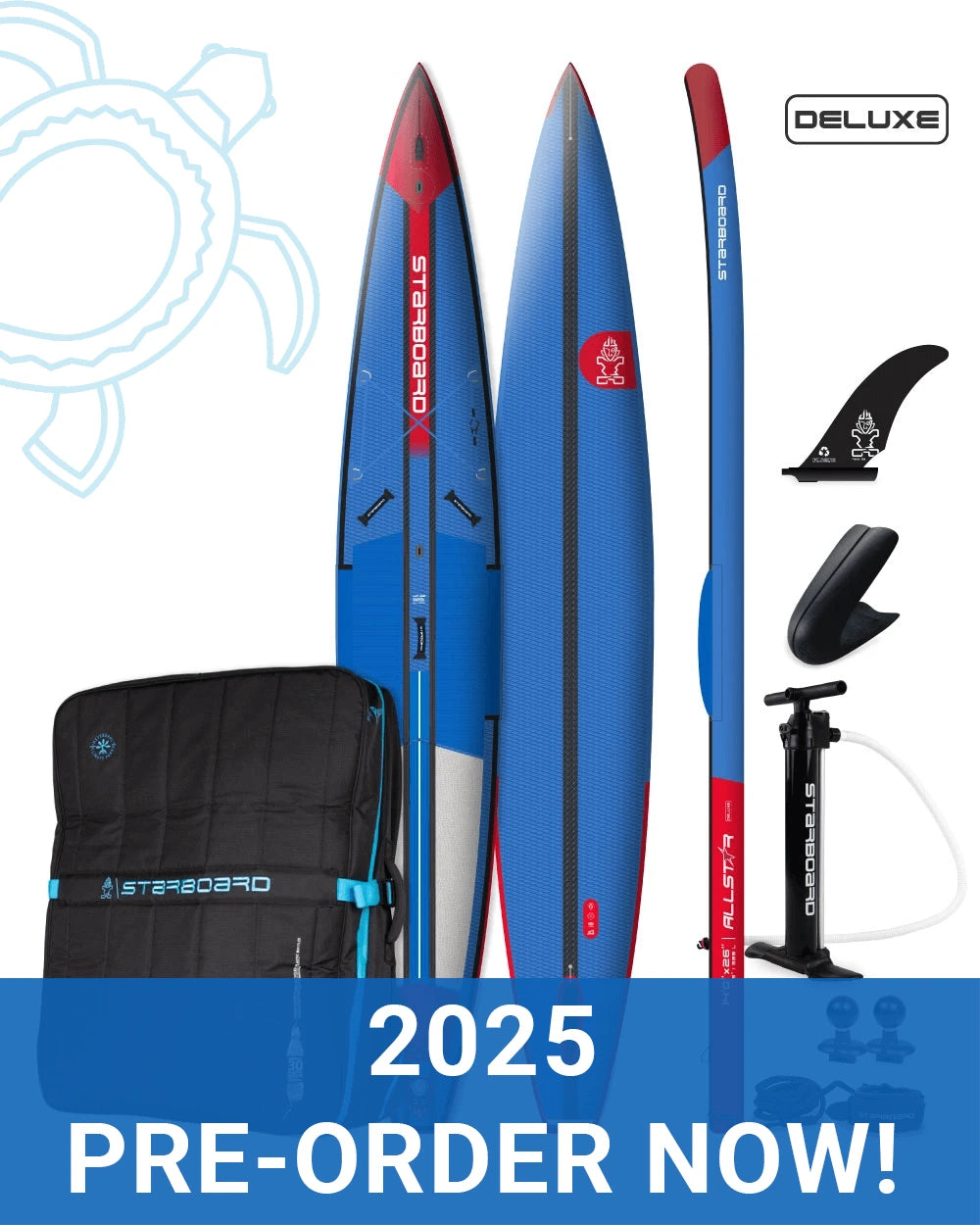Image of Starboard All Star Airline Package Set, showing board, bag, pump and accessories.