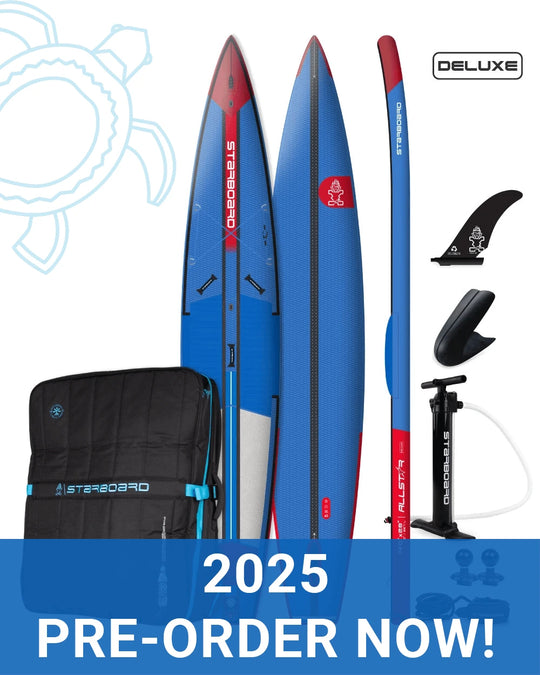 Image of Starboard All Star Airline iSUP Package Set, showing board, board bag, pump and accessories.