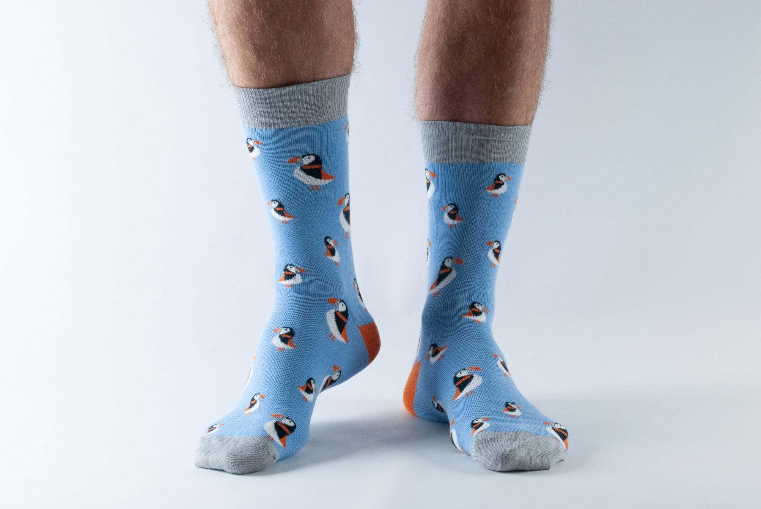 Doris and Dude Men's Blue Socks with Puffins