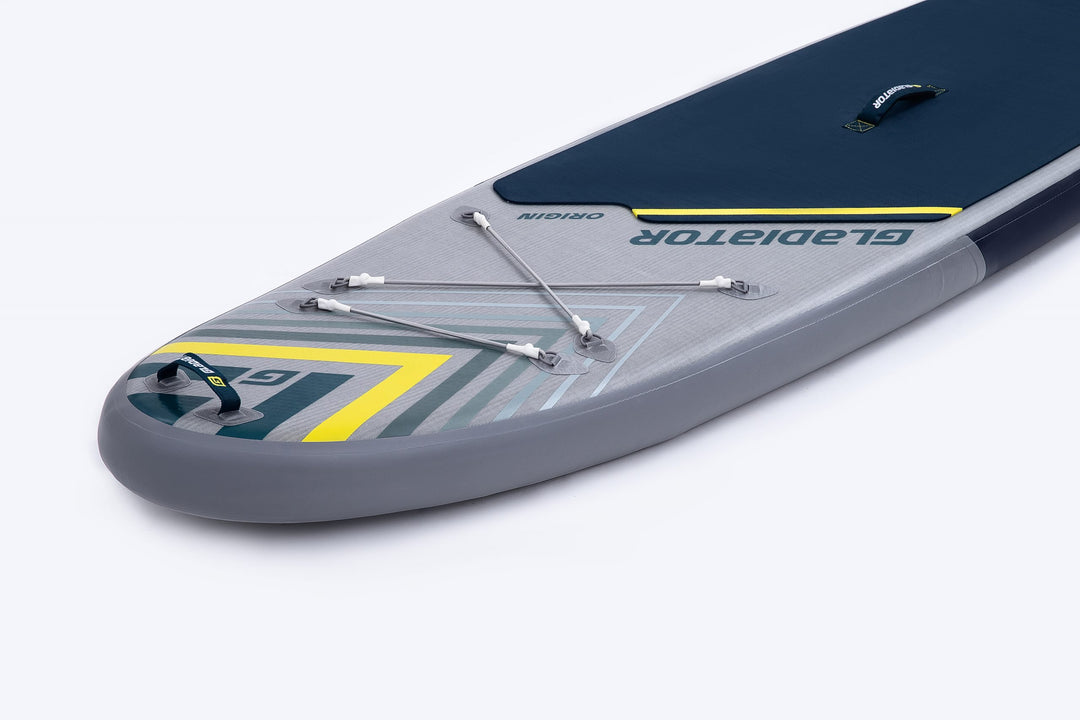 Gladiator Origin Kids 9'6 Paddleboard Nose Close Up Showing Deck Bungees
