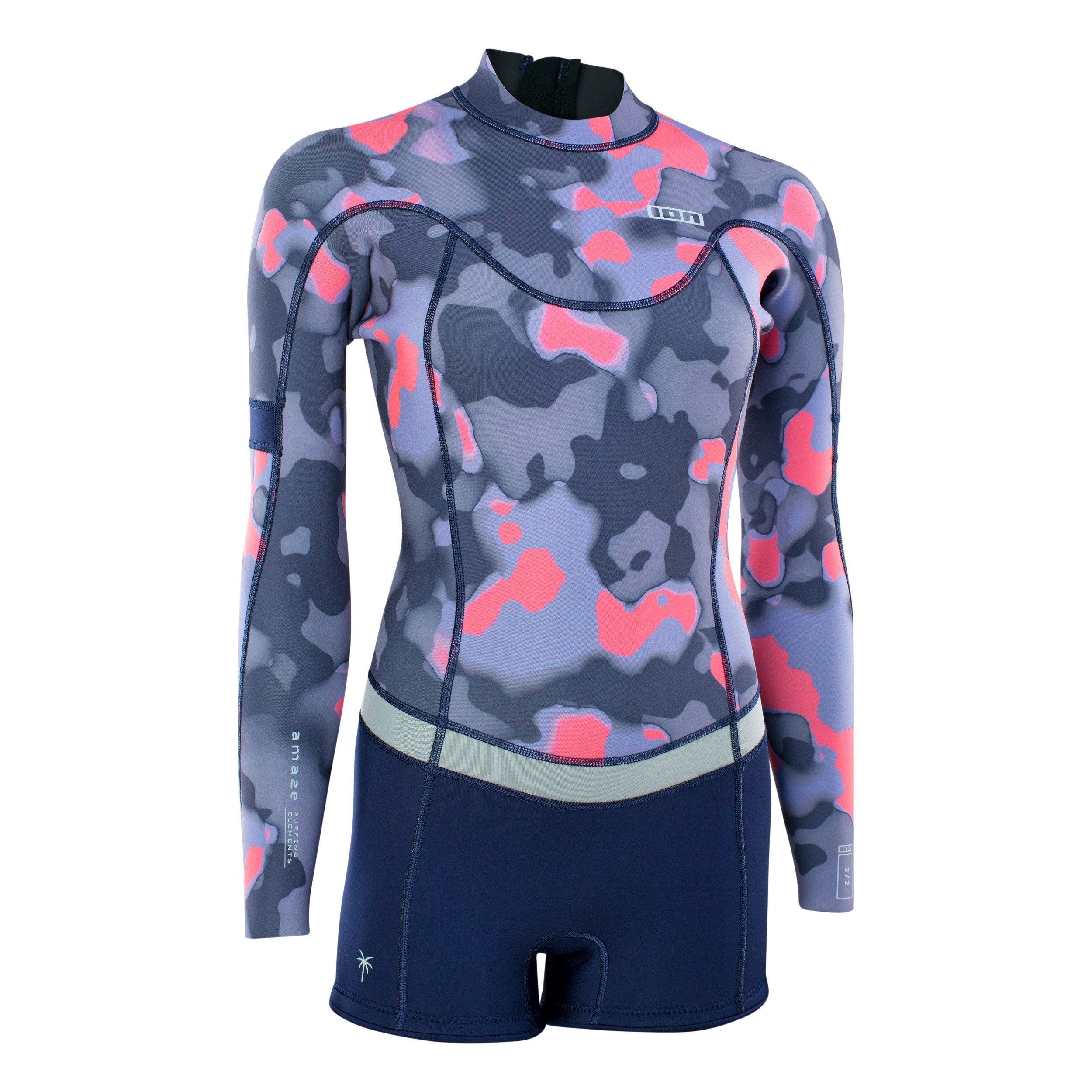 ION Amaze Long Sleeve Shorty 2mm Women's Wetsuit in Pink Camouflage Pattern