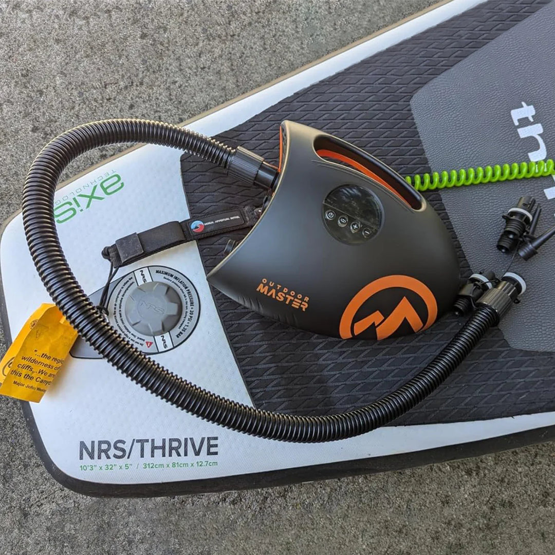 Electric Pump for a NRS/Thrive inflatable Paddleboard on a concrete surface