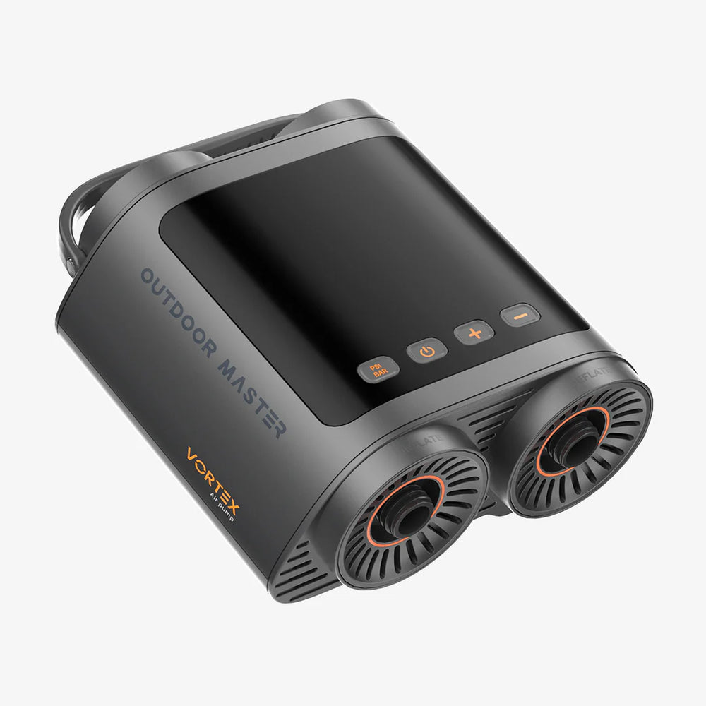 Grey Electric SUP Pump with 'Outdoor Master' branding on a white background.