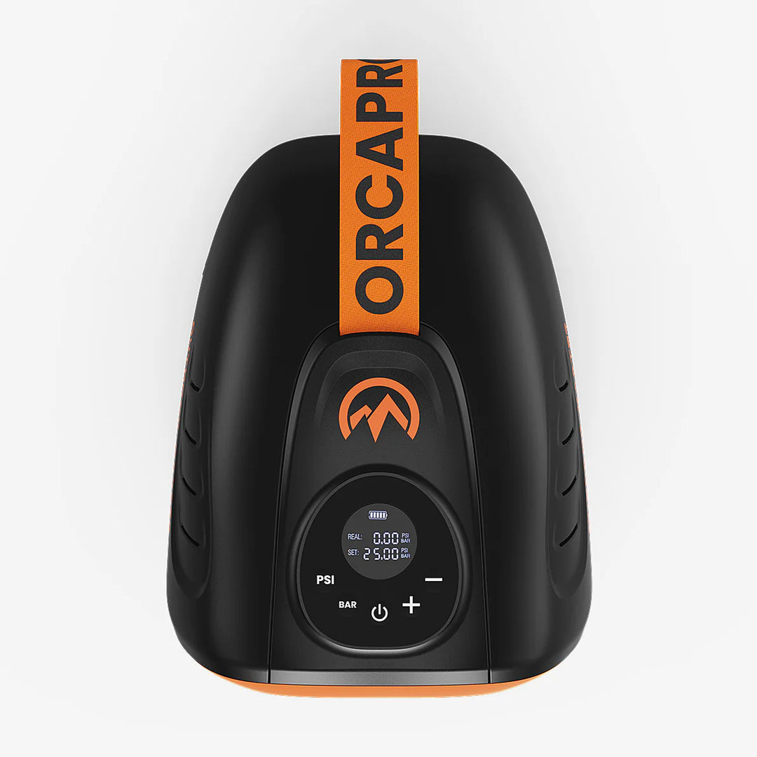 Black and orange SUP Pump with 'ORCA' branding on a white background.