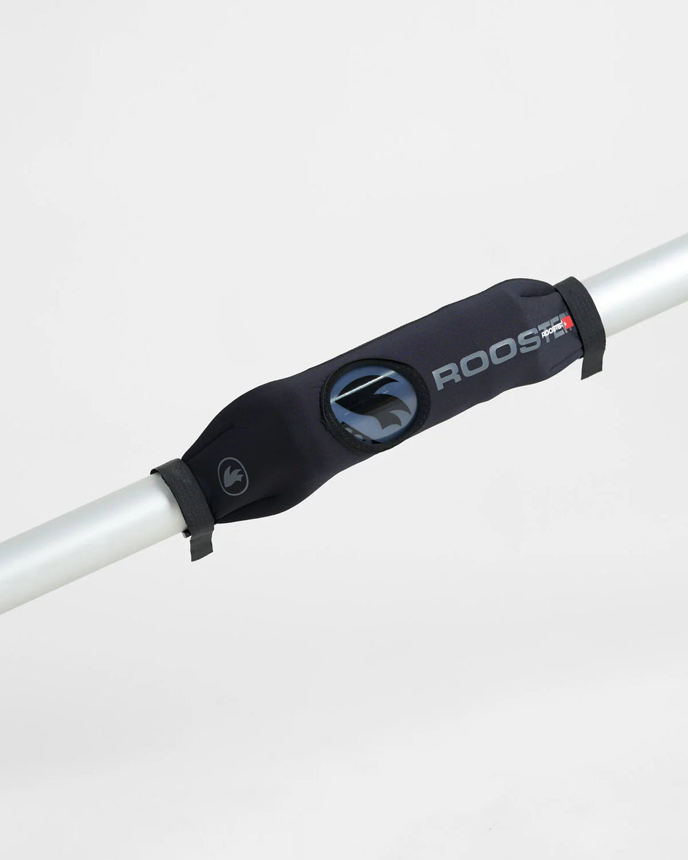 Rooster neoprene water bottle holder on the tiller of a sailing dinghy.