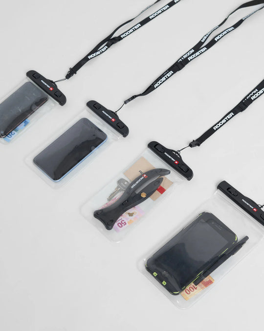 Collection of phone cases, lanyards, and accessories on a white background.