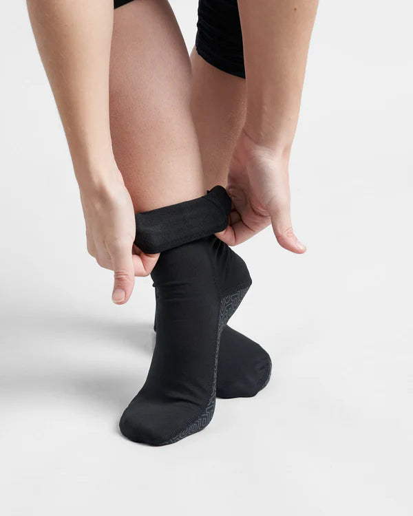 Studio inside image of black Rooster PolyPro Socks on the white background.