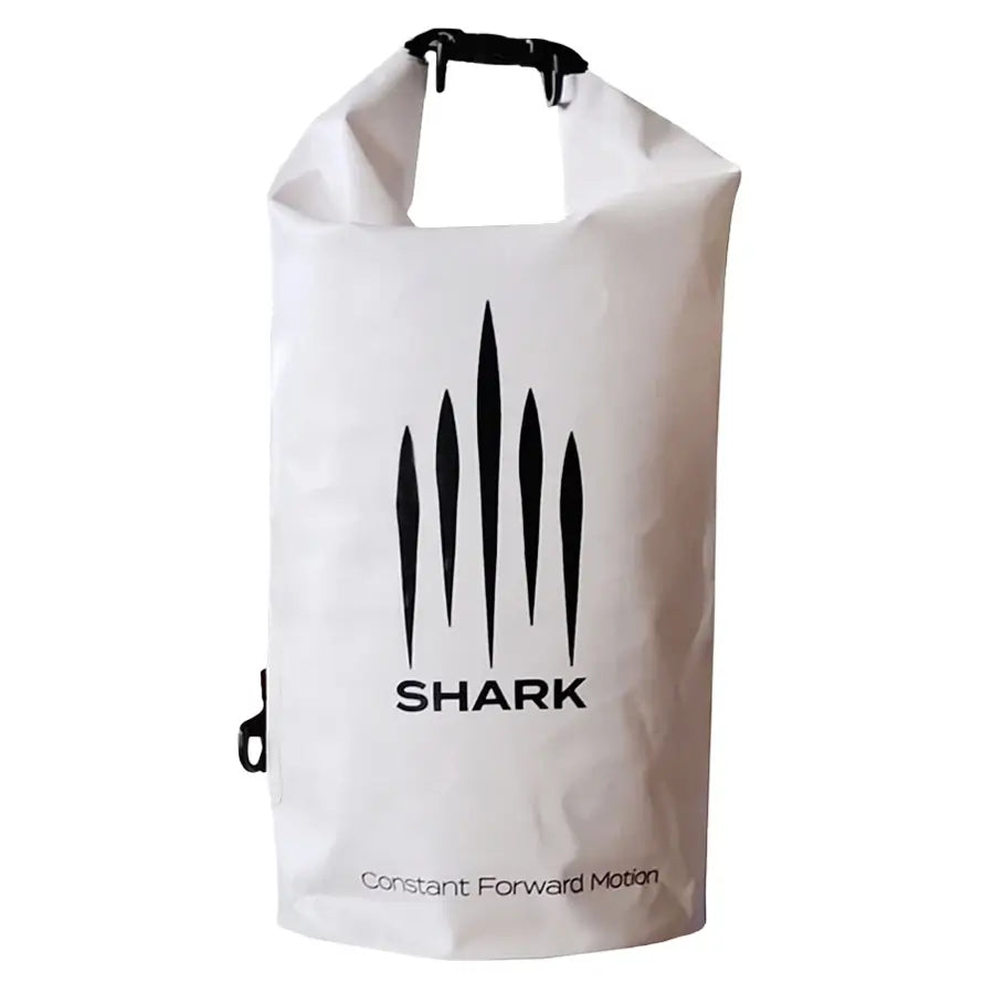 White dry bag with black 'SHARK' logo and text on a white background