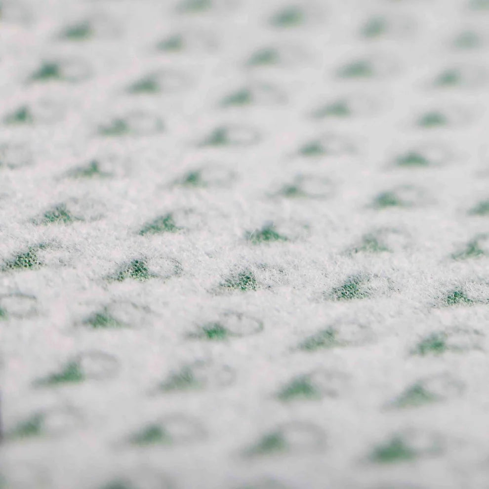 Close-up of a fleecy textured fabric with a subtle pattern on a white background.