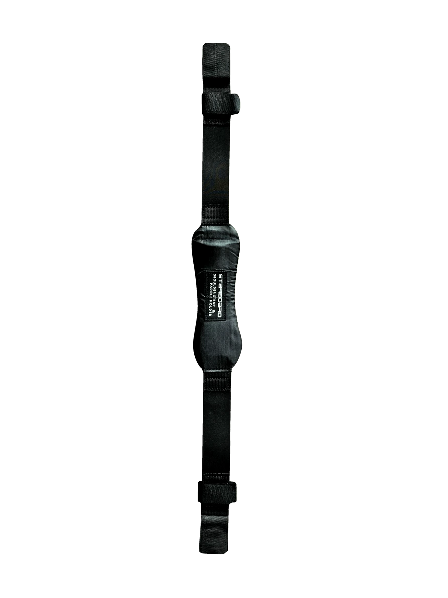 Studio image of a black Starboard SUP Shoulder strap.