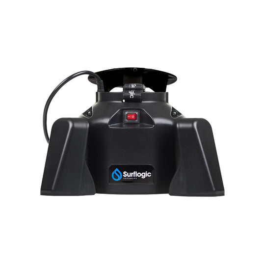 Black heated wetsuit dryer with Surflogic branding on a white background.